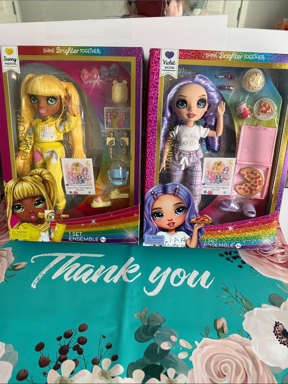 Rainbow High Junior High Sunny Madison and Violet Willow Pajama Party Dolls NIB